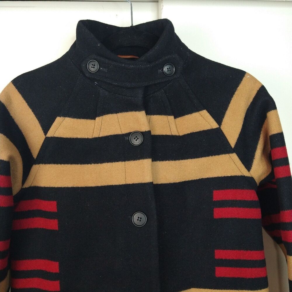 Pendleton Toboggan Wool Blend Strip Coat Womens Size S Small Brown Black Red - Picture 9 of 13